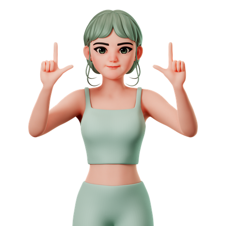 Sport Girl Pointing To Top Side Using Both Hand  3D Illustration