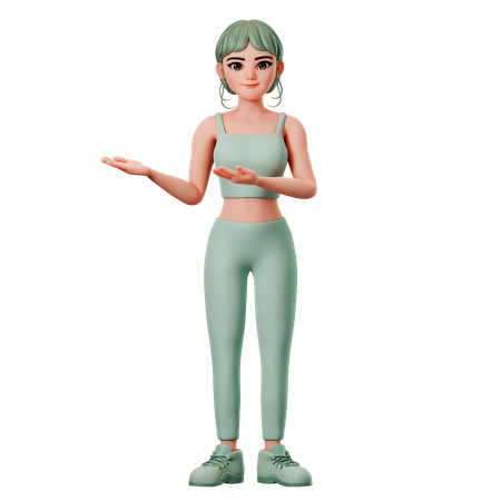 Sport Girl Presenting To Left Side Using Both Hand  3D Illustration