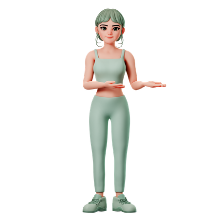 Sport Girl Presenting To Right Side Using Both Hand 3D Illustration