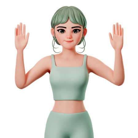 Sport Girl Raise Both Hand  3D Illustration