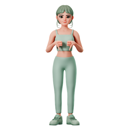 Sport Girl Showing Dislike Hand Gesture  3D Illustration