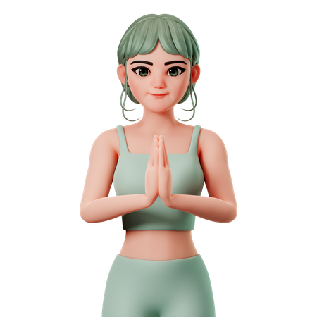 Sport Girl Showing Namaste Or Folded Hand Gesture  3D Illustration