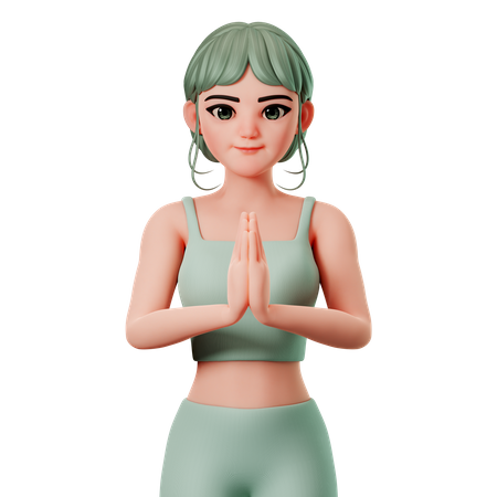 Sport Girl Showing Namaste Or Folded Hand Gesture  3D Illustration