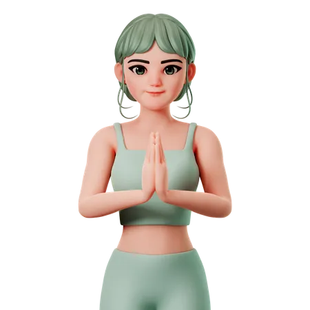 Sport Girl Showing Namaste Or Folded Hand Gesture  3D Illustration