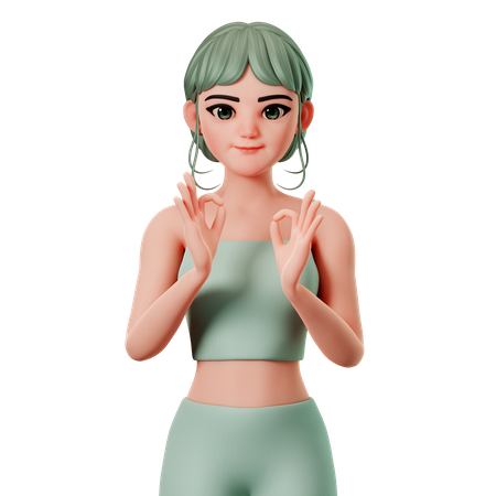 Sport Girl Showing Ok Gesture Using Both Hand  3D Illustration