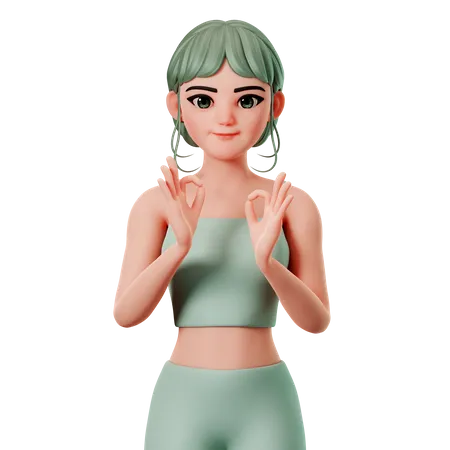 Sport Girl Showing Ok Gesture Using Both Hand  3D Illustration