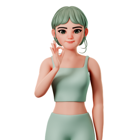 Sport Girl Showing Ok Gesture Using Left Hand  3D Illustration