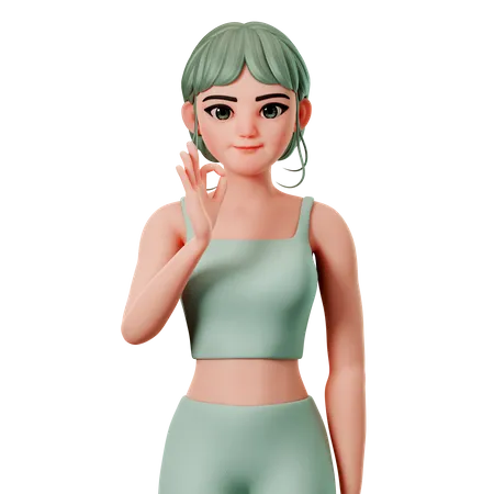 Sport Girl Showing Ok Gesture Using Left Hand  3D Illustration