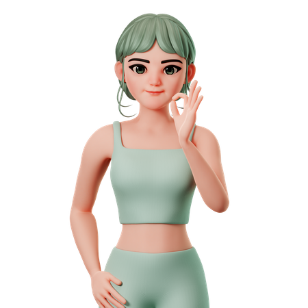 Sport Girl Showing Ok Gesture Using Right Hand  3D Illustration