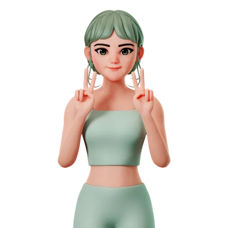 Sport Girl Showing Peace Gesture Using Both Hand  3D Illustration