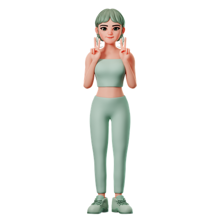 Sport Girl Showing Peace Gesture Using Both Hand 3D Illustration