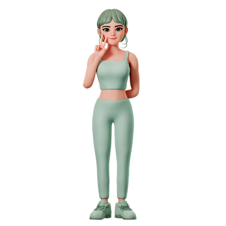 Sport Girl Showing Peace Gesture Using Left Hand  3D Illustration