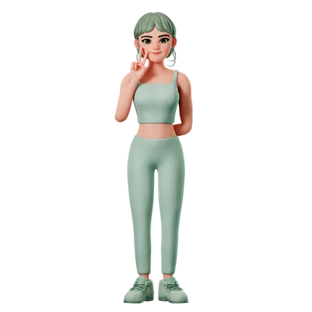 Sport Girl Showing Peace Gesture Using Left Hand  3D Illustration