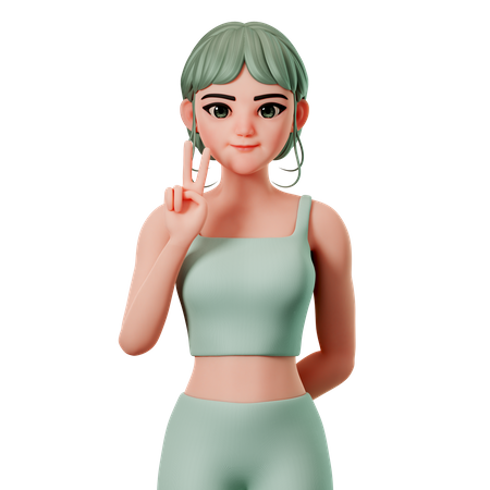 Sport Girl Showing Peace Gesture Using Left Hand  3D Illustration