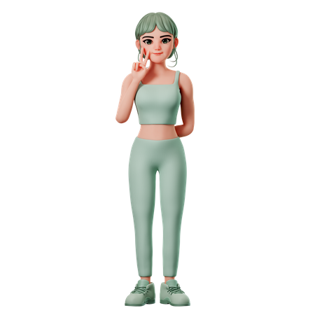 Sport Girl Showing Peace Gesture Using Left Hand 3D Illustration