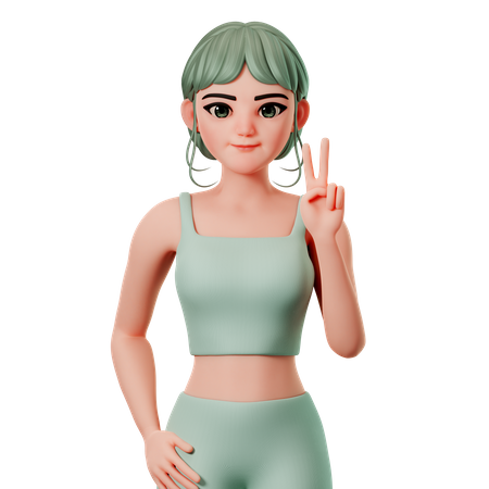 Sport Girl Showing Peace Gesture Using Right Hand  3D Illustration