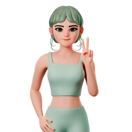 Sport Girl Showing Peace Gesture Using Right Hand  3D Illustration