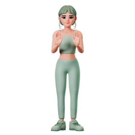 Sport Girl Showing Stop Hand Gesture  3D Icon
