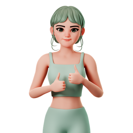 Sport Girl Showing Thumbs Up Gesture With Both Hand  3D Illustration