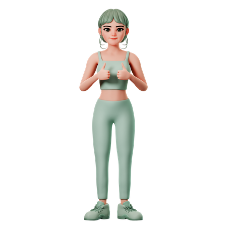 Sport Girl Showing Thumbs Up Gesture With Both Hand  3D Illustration