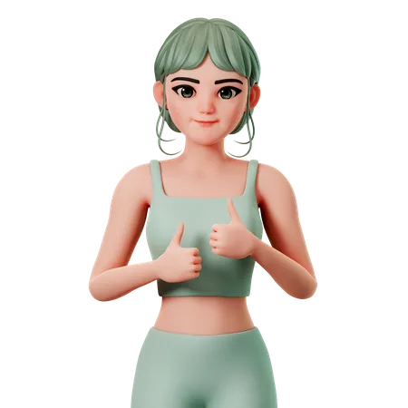 Sport Girl Showing Thumbs Up Gesture With Both Hand 3D Illustration
