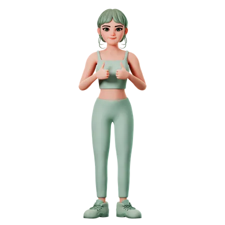 Sport Girl Showing Thumbs Up Gesture With Both Hand 3D Illustration