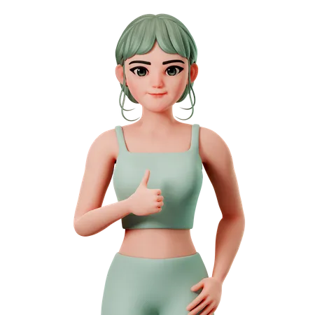 Sport Girl Showing Thumbs Up Gesture With Left Hand  3D Illustration