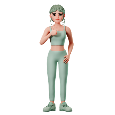 Sport Girl Showing Thumbs Up Gesture With Left Hand  3D Illustration