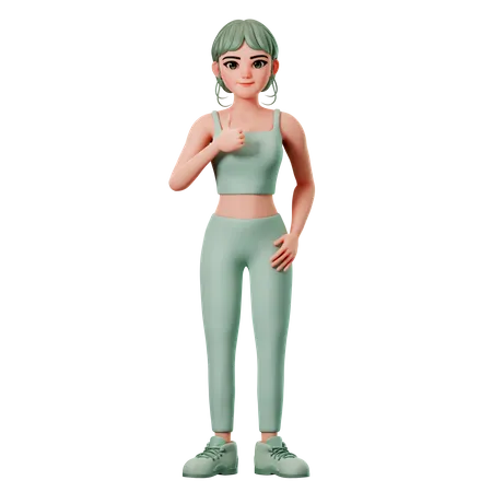 Sport Girl Showing Thumbs Up Gesture With Left Hand  3D Illustration