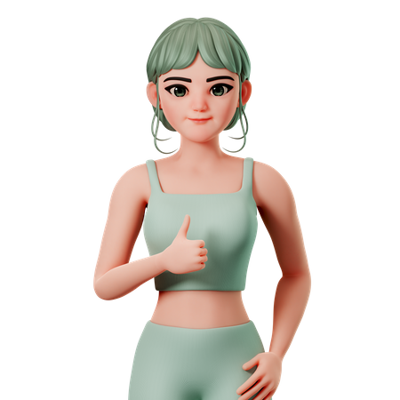 Sport Girl Showing Thumbs Up Gesture With Left Hand 3D Illustration