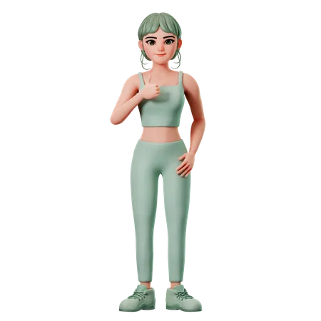 Sport Girl Showing Thumbs Up Gesture With Left Hand 3D Illustration