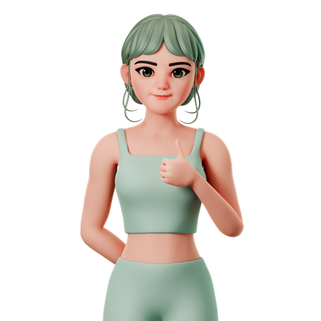 Sport Girl Showing Thumbs Up Gesture With Right Hand  3D Illustration