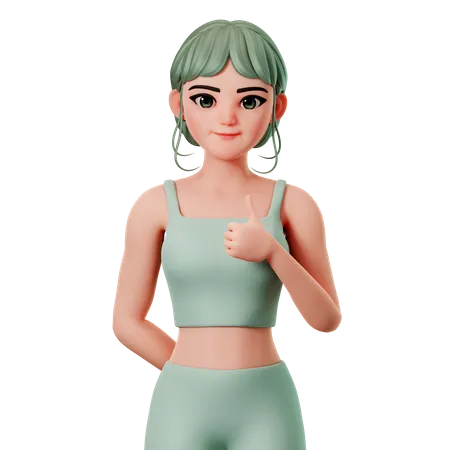 Sport Girl Showing Thumbs Up Gesture With Right Hand 3D Illustration
