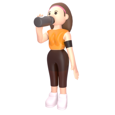 Sportive féminine buvant une boisson énergisante  3D Icon