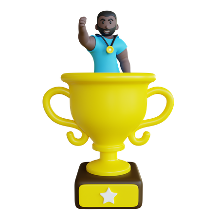 Sportler feiert Erfolg Trophäe  3D Illustration