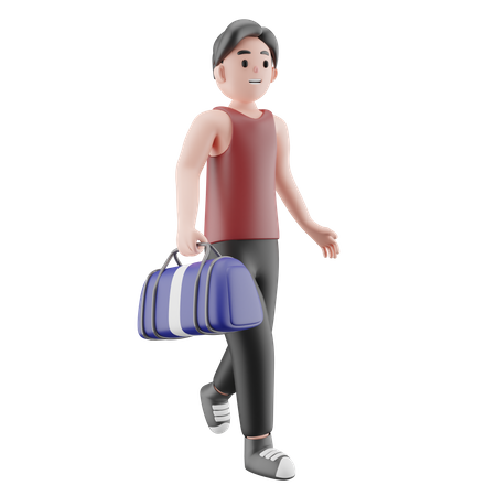 Sportler mit Reisetasche  3D Illustration