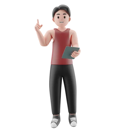 Sportler mit Tablet  3D Illustration