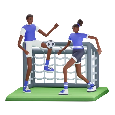 Sportler beim Fußballspielen  3D Illustration