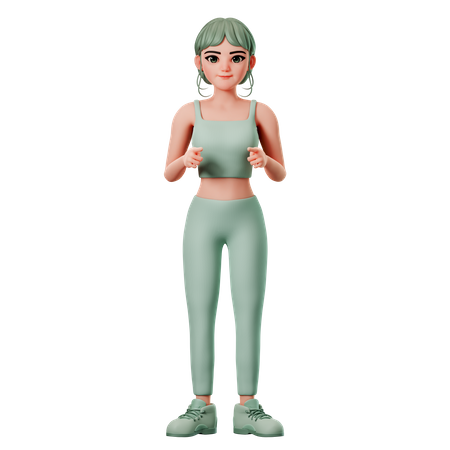 Sport Girl zeigt mit beiden Händen auf die Vorderseite  3D Illustration