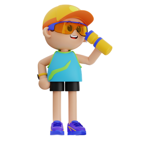 Sports Boy Holding Water Bottle  3D Icon