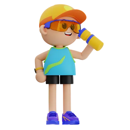 Sports Boy Holding Water Bottle  3D Icon