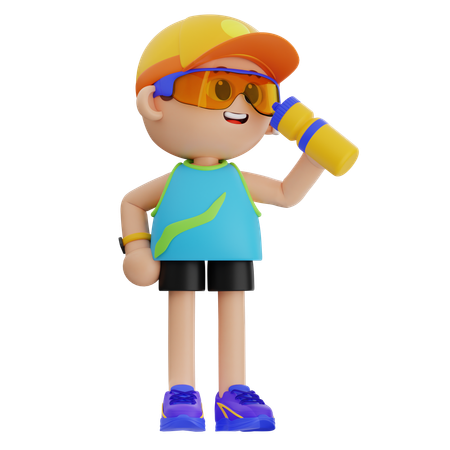 Sports Boy Holding Water Bottle  3D Icon