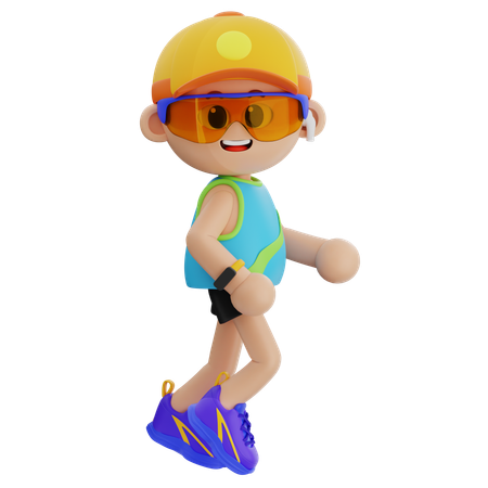 Sports Boy Walking While Looking  3D Icon