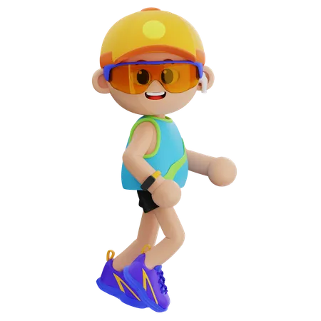 Sports Boy Walking While Looking  3D Icon