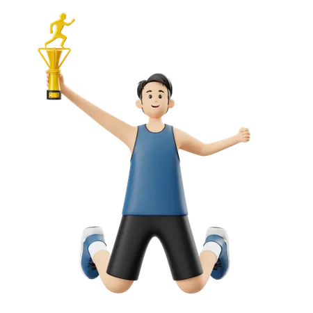 Sports Man Holding Trophy  3D Illustration