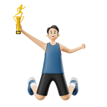 Sports Man Holding Trophy  3D Illustration