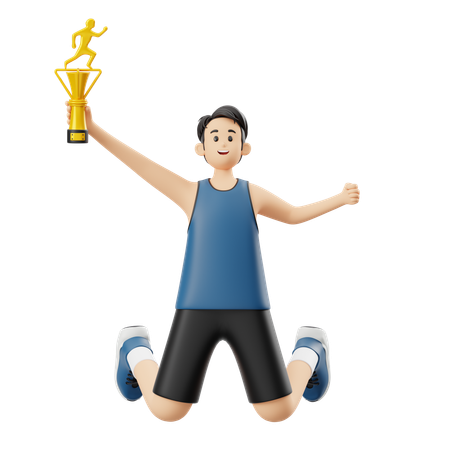 Sports Man Holding Trophy  3D Illustration