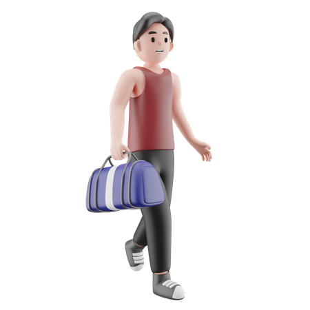 Sportsman Holding Duffle Bag  3D Illustration