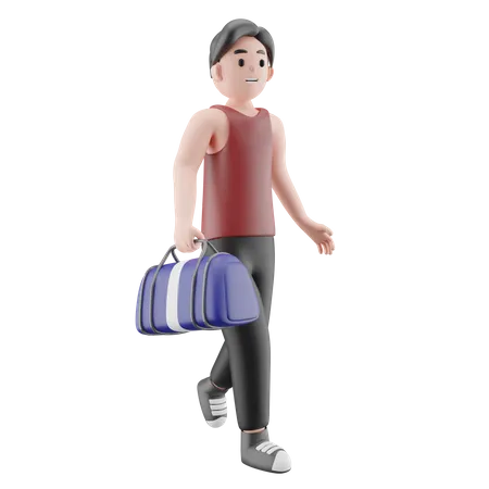 Sportsman Holding Duffle Bag  3D Illustration