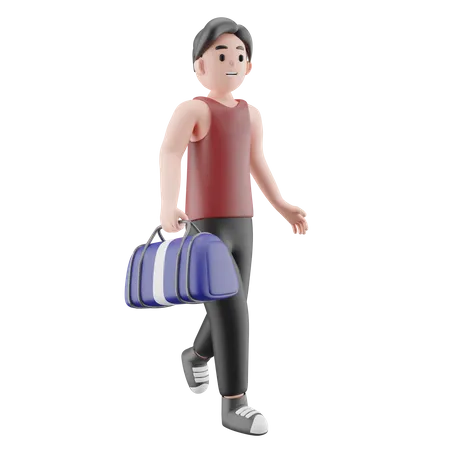 Sportsman Holding Duffle Bag 3D Illustration